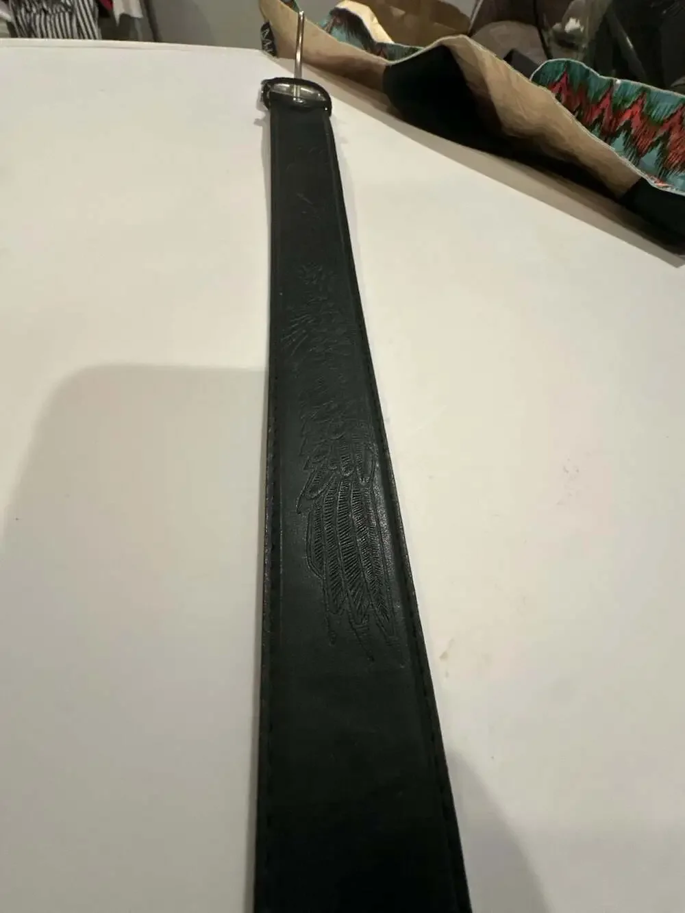 Genuine Leather Belt Size 38-40 Black Feather Embossed